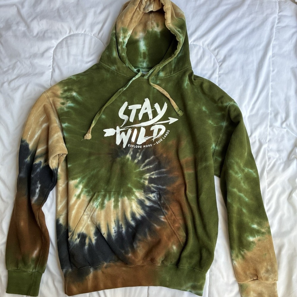 Stay Wild Tie Dye Hoodie Medium Earth Tones Hippie Outdoors Gorpcore